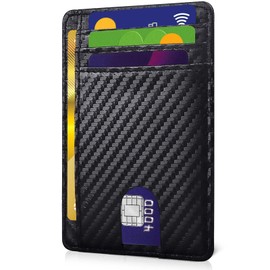 KIONTS Tarjetero Hombre Bloqueo RFID, Tarjetero de Cuero con Ranura para Tarjeta de Crédito y Ventana de Identificación, Billetera Minimalista de Piel de Moda, Cartera de Regalo para Hombre (Tejido)