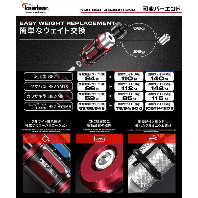 Kaedear KDR-BE2-KM8-GR Handlebar End Weights for Motorcycles, Motorcycle Accessories, Variable