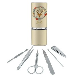 Christmas Noel Deer in Wreath Stainless Steel Manicure Pedicure Grooming Beauty Care Travel Kit
