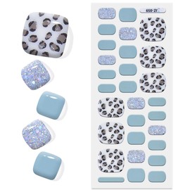 Semi Cured Gel Toenail Strips Glossy Gel Pedicure Stickers Long Lasting Gel Nail Pedi Strips Salon Quality Nail Wraps Semi-Cured Toe Nail Stickers (Matcha Leopard Z059)