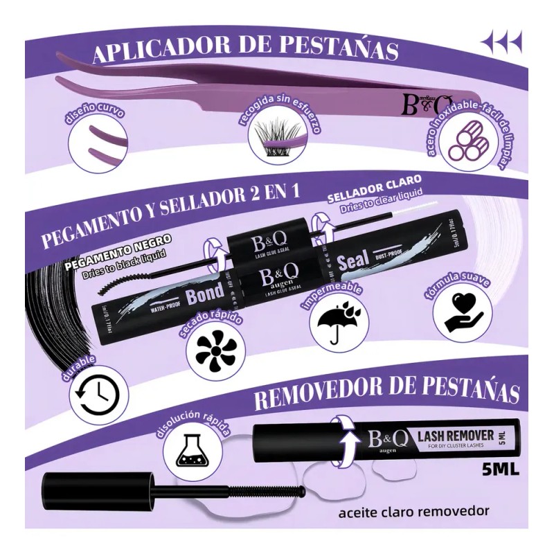 Kit de Extensiones de Pestañas B&Qaugen 3D con Curvatura D