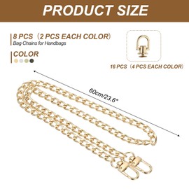 PATIKIL 23.6" Flat Purse Chain, 8 Pack Chain Purse Strap Handbag Chains Crossbody Straps Extender with D-Rings for Tote Wallet Clutch Satchel Short Bag, 4 Colors