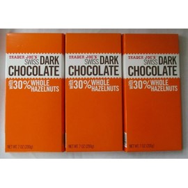 TRADER JOE'S SWISS DARK CHOCOLATE WITH 30% WHOLE HAZELNUTS 3 PACKS