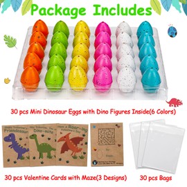 30PCS Hatching Dinosaur Eggs Valentines Day Cards for Kids School Classroom Novelty Dino Toys Valentine's Day Exchange Gifts for Toddler Boy Girl Class Valentine Party Favors Treat Bulk