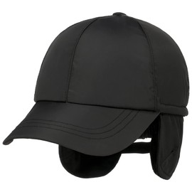 Lipodo Unisex Classic Cap with Ear Flaps, Soft Fabric, Lined with Fleece, Baseball Cap with Fold-Out Ear Protection, with Elastic Band, Peaked Cap Autumn/Winter, black