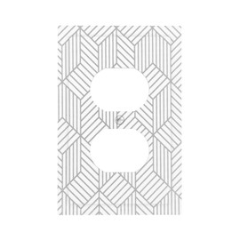 Silver Geometric Hexagon 1 Gang Single Duplex Outlet Covers Wall Plate Decorative Receptacle Plug Light Switch Cover Modern Abstract Boho Electrical Faceplate for Living Room Bedroom Home Decor