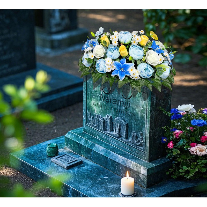 Naramiji Cemetery Flowers Saddle and Headstone Flower Saddle - Blue