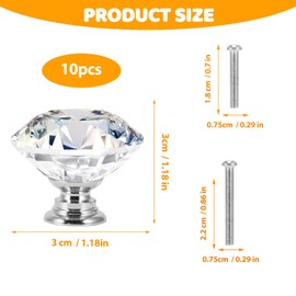 PZJFH 12 Pack Crystal Cabinet Handles with 2+2.5cm Screws Diamond Door Knobs for Cupboards & Draws Bathroom Cabinet, Office
