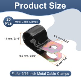 PATIKIL 9/16 Inch Vinyl Coated Cable Clamps, 20 Pack Galvanized Steel Metal Cable Clips Rubber Cushion Insulated Pipe Clamps for Tube Lines Cord Wire Management, Black