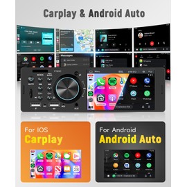 Single Din Car Stereo Carplay Android Auto Mirror Link, Rimoody 4" Touch Screen Car Radio with Bluetooth 5.1 FM/RDS, EQ USB/AUX/TF, SWC, MIC, Car Audio Receiver with Backup Camera
