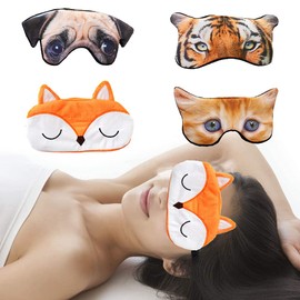 4 Eye Covers for Sleeping, Funny Eye Cover, Animal Eye Cover, 3D Animal Eye Mask, Blindfold Sleeping Glasses for Children, Girls, Women (Cute Cats, Dogs, Tigers and Foxes)