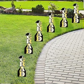 Gold Grad with Graduation Cap Vertical Yard Signs Bulk 6 Pc