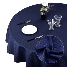 Eternal Beauty Round Tablecloth 178cm Wrinkle Free, Table Cover Water Resistant and Machine Washable for Home Dining Party Restaurant (Navy Blue)