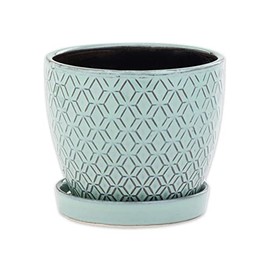 Napco Imports Trellis Embossed Ceramic Pot with Aqua Glaze for Indoor Plants Planter with Saucer, 6x6