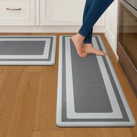 GENIMO Kitchen Mats for Floor 2 PCS Cushioned Anti-Fatigue, Geometric Waterproof Kitchen Rugs Non Slip Washable, Comfort Standing Mat Rug for Kitchen, Office, Laundry, Darkgrey, 17"x 47"+17"x 30"