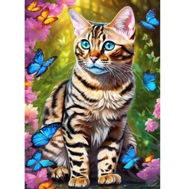 AIRDEA Schwarz Gestreifter Katze Schmetterling Diamant Painting Bilder Kits, 5D Diamond Painting nach Zahlen Erwachsene, Full Diamant Bilder Stickerei Arts Craft Set für Wand Room Home Décor 30x40cm