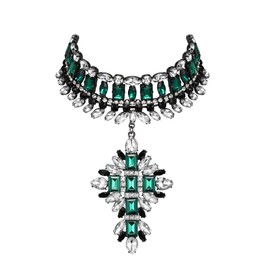 EVER FAITH Costume Statement Bib Necklace, Sparkling Rhinestone Crystal Vintage Art Deco Chunky Choker Necklace for Women, Crystal