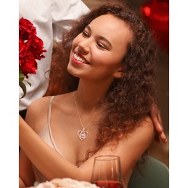 CDE Rose Heart Pendant Necklaces for Women 941 Sterling Silver Rose Gold Flower Love Heart Necklace with Birthstone for Her Birthday Christmas Anniversary