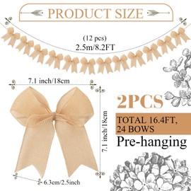 TaoBary 2 Pcs Burlap Bow Garland Banner 8.2ft Bow Hanging Party Decorations Buffalo Plaid Check Farmhouse Rustic Wired Ribbon Bow Ornaments for Wedding Birthday Baby Shower Party Supplies Backdrop