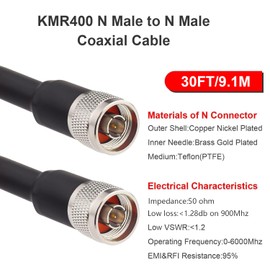MOOKEERF 30FT N Male to N Male Coaxial Cable - Low Loss N Cable for 3G/4G/5G/LTE/ADS-B/Ham/GPS/WiFi/RF Radio to Antenna or Surge Arrester Use