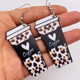 Cute Pearl Milk Tea Dangle Earrings Green Boba Bubble Tea Funny Earrings for Women Valentine's Day Earrings-Coffee