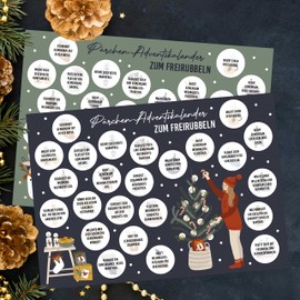 Papierdrachen Advent Calendar with Scratch Fields - Tasks Couples - 2 DIN A4 Sheets with 24 Squares Each with Tasks for a Beautiful Advent Season - Set 1