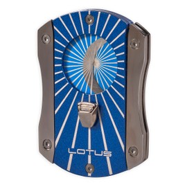 Lotus Deception Techni-Color Cigar Cutter with Colored Stainless-Steel Double Blade Cutting Action, All Over Print, Contoured Grip for Greater Comfort (Blue Starburst & Gunmetal)