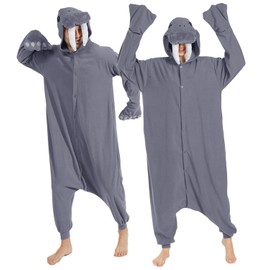 Laahoem Animal Walrus Pyjamas Unisex Adult Jumpsuit Hood Men Women Costume Cosplay Sleepwear, gray