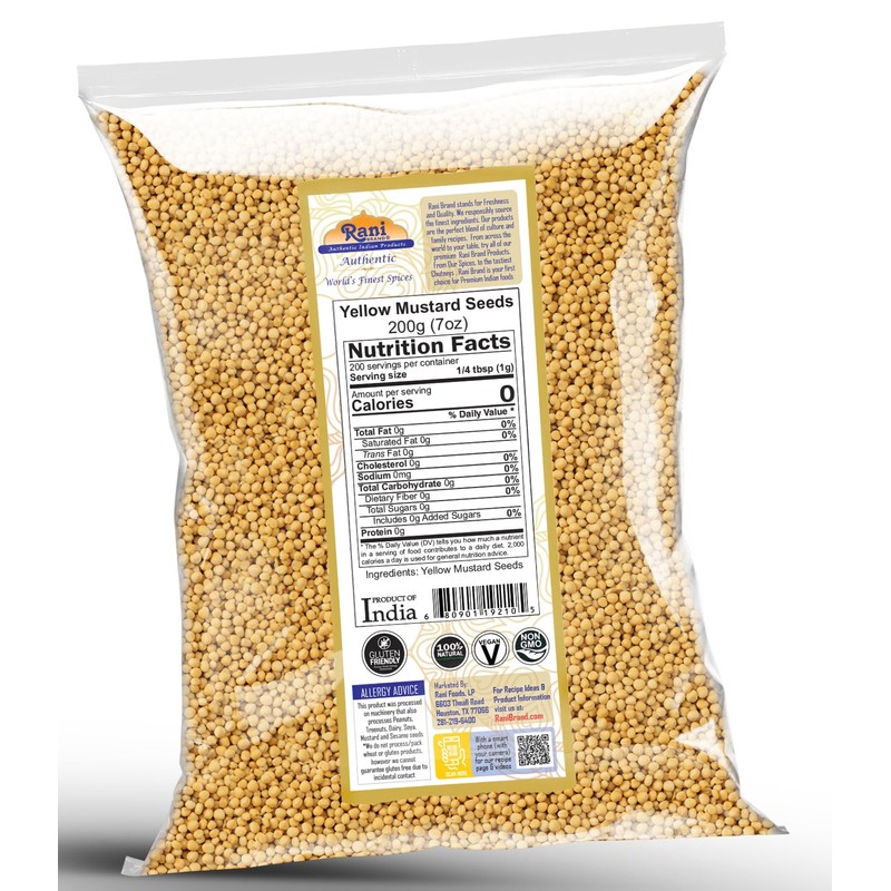 Rani Yellow Mustard Seeds Whole Spice 7oz (200g) ~ Ideal