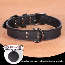 Didog Genuine Leather Dog Collar, Durable & Soft Heavy Duty Dog Collars with Double D Rings, Adjustable Black Dog Collar Leather with Metal Buckle for Large Dogs,XL