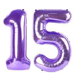 40 Inch Purple Number 15 Digital Balloon,Jumbo Mylar Foil Helium Balloon for 15 Balloons for Birthday Party,Wedding Anniversary Party Decorations