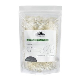 Empty Gelatin Capsules (1000 Count) Fillable, Food Grade, Size 0, Clear