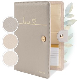 TWIVEE - Maternity Log Cover (Love) - Organiser with Magnetic Closure - German Maternity Log - Mother-Child Passport - Includes Notepad and 8 Compartments, Taupe - Gold, Compact