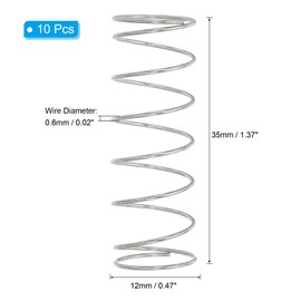 PATIKIL Compression Spring, 0.6mm Wire Dia x 12mm OD x 35mm L, 10 Pcs 304 Stainless Steel Mechanical Extension Small Springs Pen Springs Assortment Kit for Shop and Home Repairs