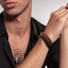 RANKEEF Mens Beaded Bracelets Lightweight 6mm/8mm Natural Stone Bracelet for Men Bead Bracelets Set Various Black Beaded Bracelet for Men Adjustable Stretch Men's Bracelet Tigers Eye Bracelet
