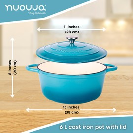 Nuovva Enamelled Cast Iron Dutch Oven Pot with Lid 6.4 Quart Non Stick Casserole Pot – Heavy Duty & Oven Safe up to 500° F for Bread Baking, Braising, Stews, Roasting – 28cm Light Blue