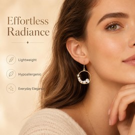 14K Gold Plated Dainty Dangle Hoop Earrings for Women, Hypoallergenic Sterling Silver Post Cubic Zirconia Lightweight Drop Earrings for Work Date Party Everyday Wear Gift