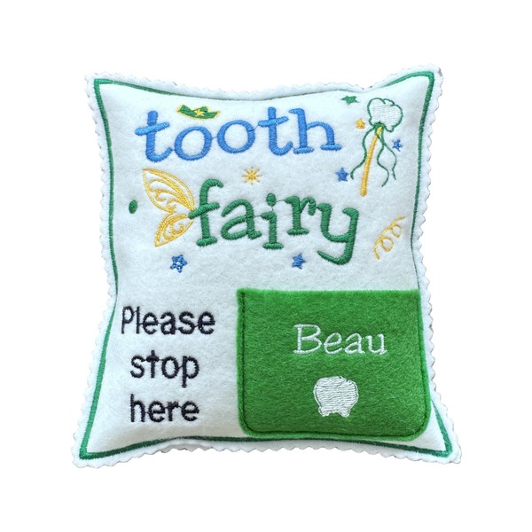 Personalized Tooth fairy pillow for Boys with tooth chart, White