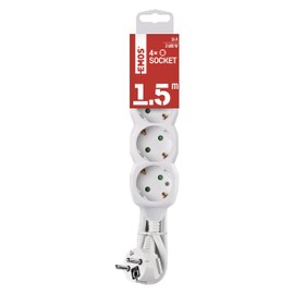 EMOS - 4-way power strip 1.5m - 4 Schuko sockets rotated 45° - 250 V, 16 A, 3680 W - high-quality PVC insulation - H05VV-F3G 1.5 mm2 - increased touch protection - IP20 for indoor use - white