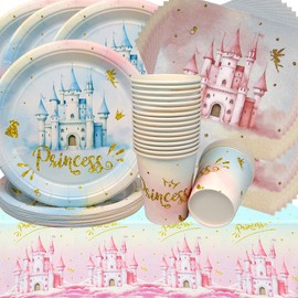 Castle Birthday, Doyomtoy Fairy Princess Party Tableware, Girls Fairies, Birthday Plates, Cups, Napkins for Children's Birthday Party Decoration, Baby Shower, 20 Guests