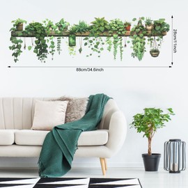 Green Plant Wall Stickers, Realistic Pothos Leaves Hanging Basket Plant Stickers Plant Wall Art Decals Peel and Stick Decorative Wall Sticker for Beautify & Brighten Bedroom Living Room Decoration