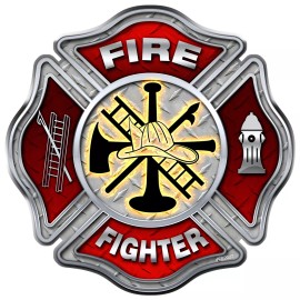 StickerSector REFLECTIVE Firefighter Diamond Plate Maltese Cross Sticker FS2027-REF
