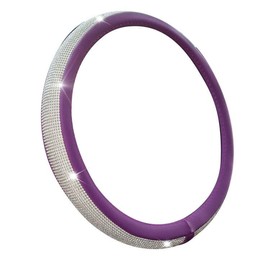 New Diamond Leather Steering Wheel Cover with Bling Bling Crystal Rhinestones, Universal Fit 15 Inch Car Wheel Protector for Women Girls Purple