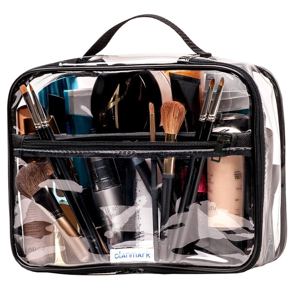 Clear Toiletry Bag - PVC Makeup Bag - Large Transparent Cosmetic Travel Case - See Through Packing Cube with Handle - Clear Bag with Zipper - Plastic Storage Pouch for Women