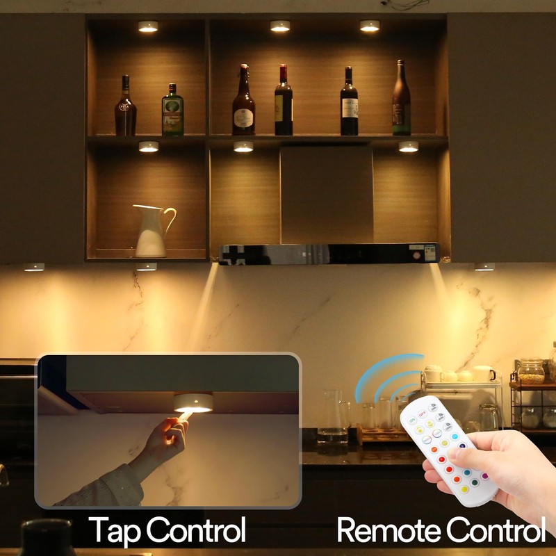 TECOMLIGHT Puck Lights with Remote Control Battery Powered Wireless LED