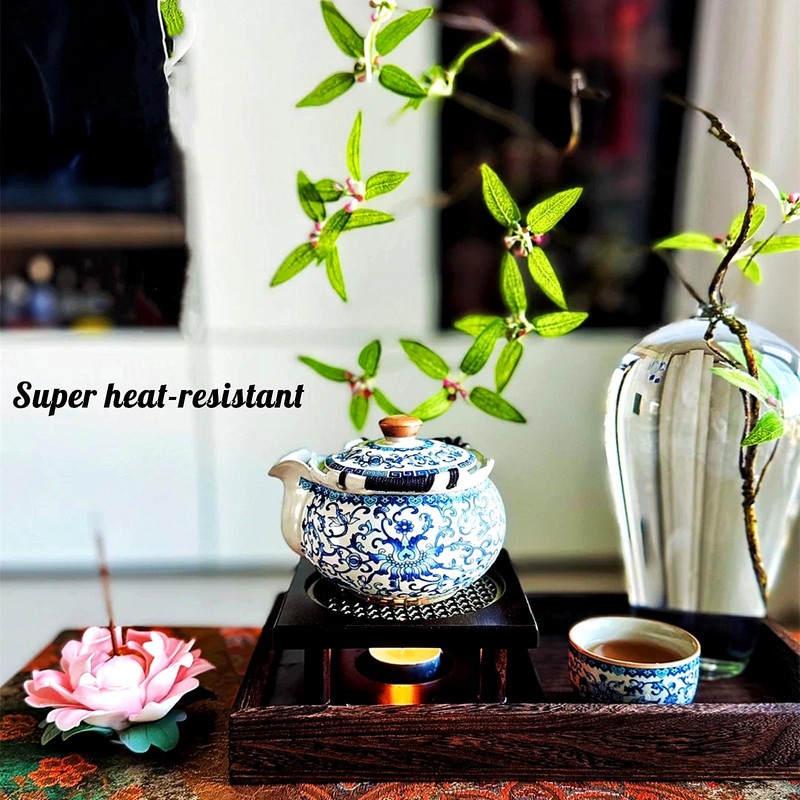 CmengAo Floral Ceramic Hand-held Teapot with 2 Teacups - Blue