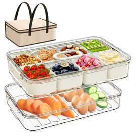 Compartment Snack Lunchable Containers, Divided Snack Serving and Handle, Snackle Box Lunch Container with Compartments, Veggie Tray with Lid for Fridge (8 Compartments & White Large Container)
