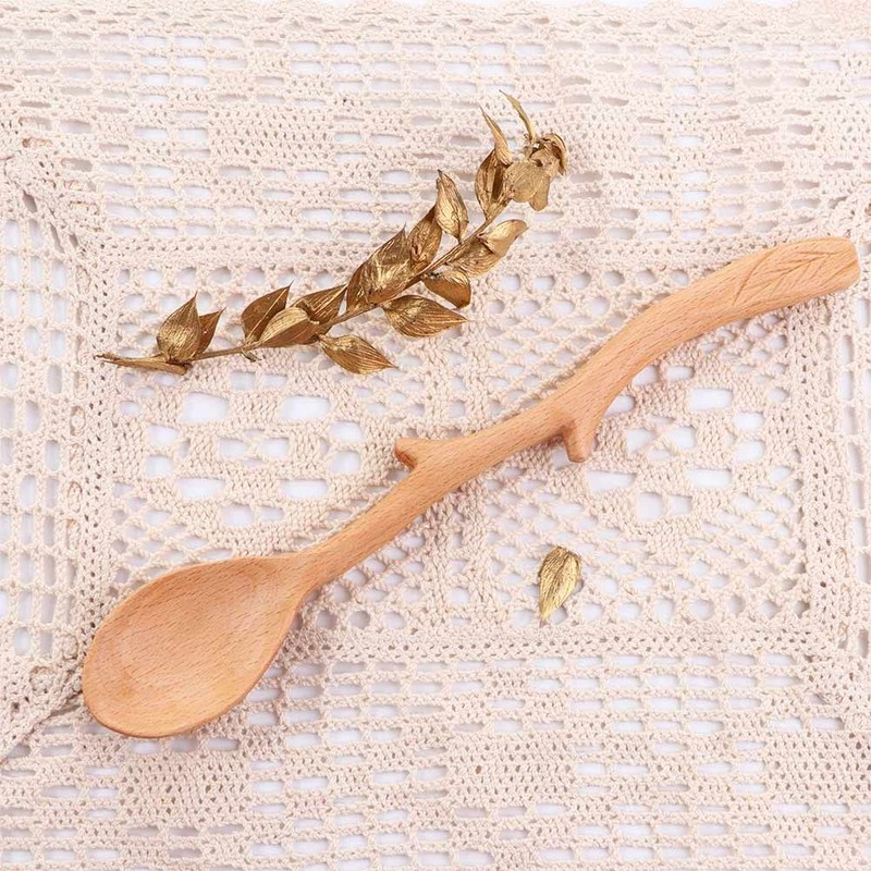 3Pcs Wooden Twig Spoons,Long Handle Soup Spoon Natural Wood Coffee