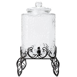 TableTop King 5 Gallon Hammered Glass Beverage Dispenser with Metal Stand