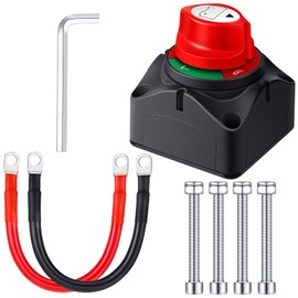 Datanly Battery Disconnect Switch 12v-48v with 2 Awg 12 Inch Cables, Waterproof Marine Battery Isolator Switch with 3/8 Inch Lugs for Car Rv Boat Truck Solar - On/Off Power Cutoff Kit
